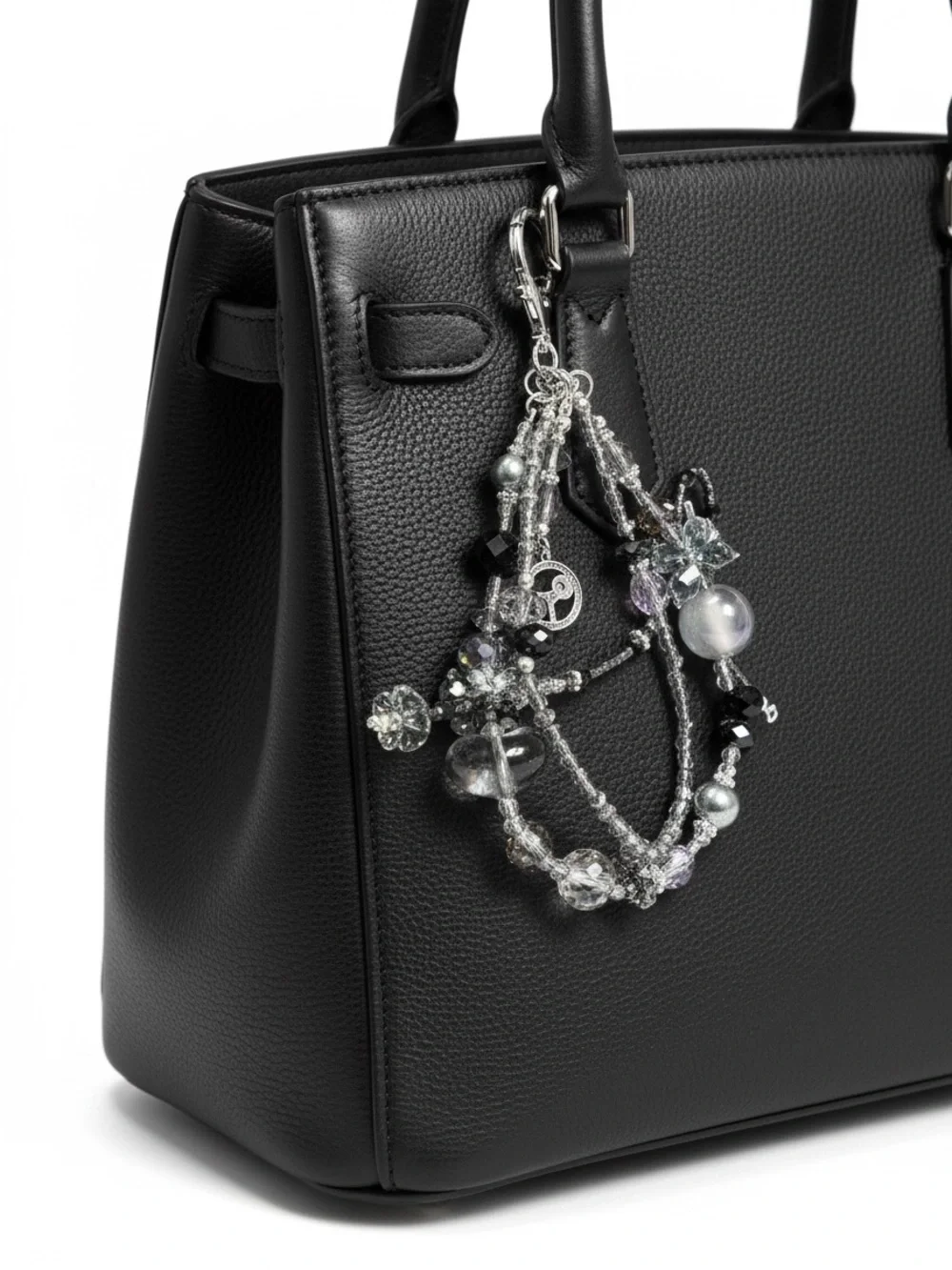 Beaded Multi-Strand Grey and Silver Bag Charm